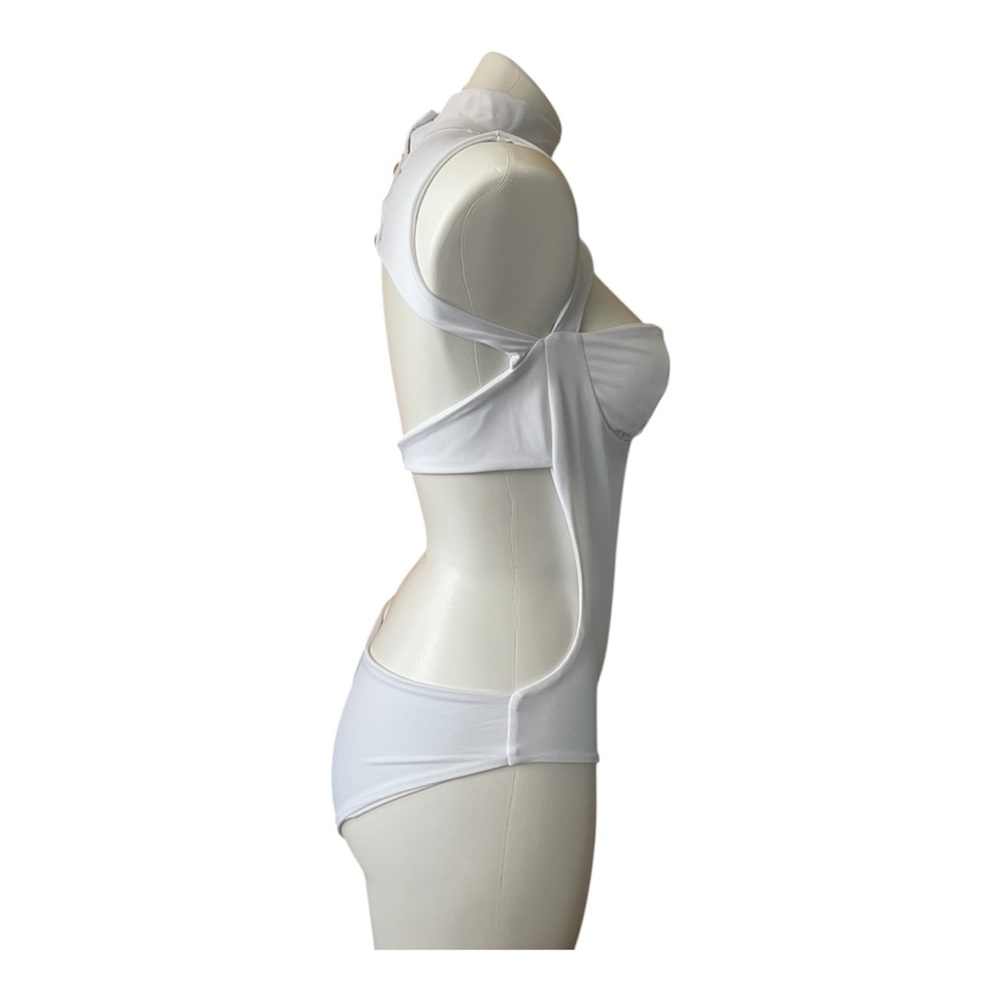 NWT High Neck One Piece Monokini Swimsuit Cut Out White Large - Picture 3 of 16